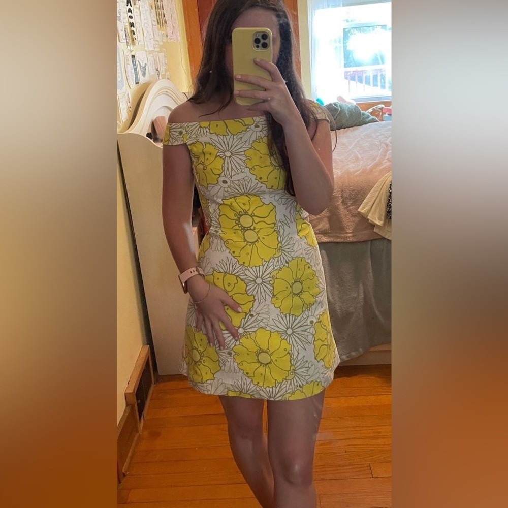TopShop Yellow Off The Shoulder Dress